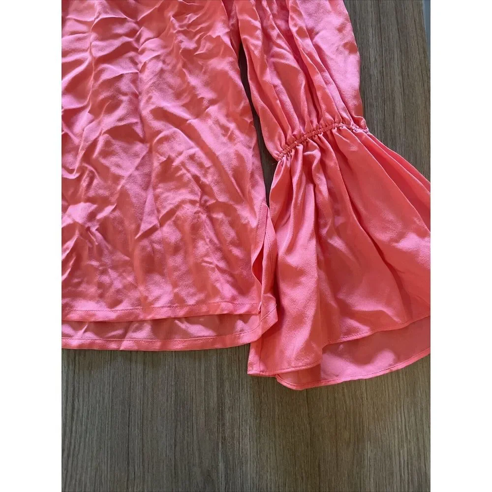 Tory‎ Burch Ruffle Blouse Size 0 All Silk Vivid Pink 650